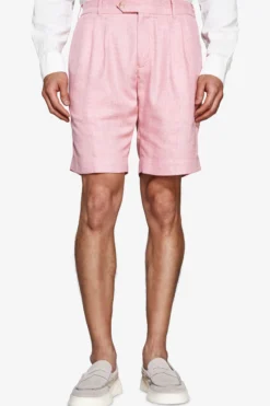 Bermuda misto lino con pinces rosa