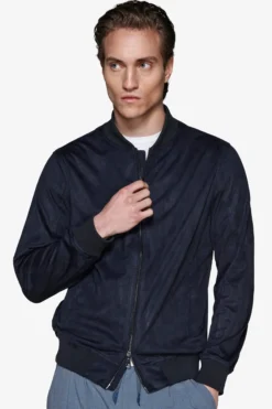 Bomber full zip in ecosuede blu