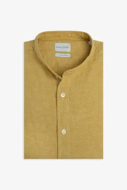 Camicia coreana misto lino gialla
