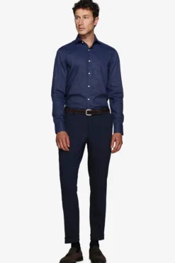 Camicia fantasia punta spillo blu scuro slim