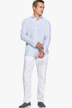 Camicia misto lino a righe celeste