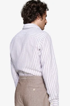 Camicia misto lino a righe tortora