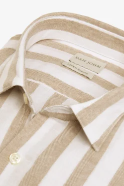 Camicia misto lino a righe tortora