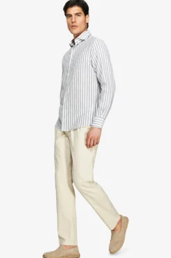 Camicia misto lino a righe verde
