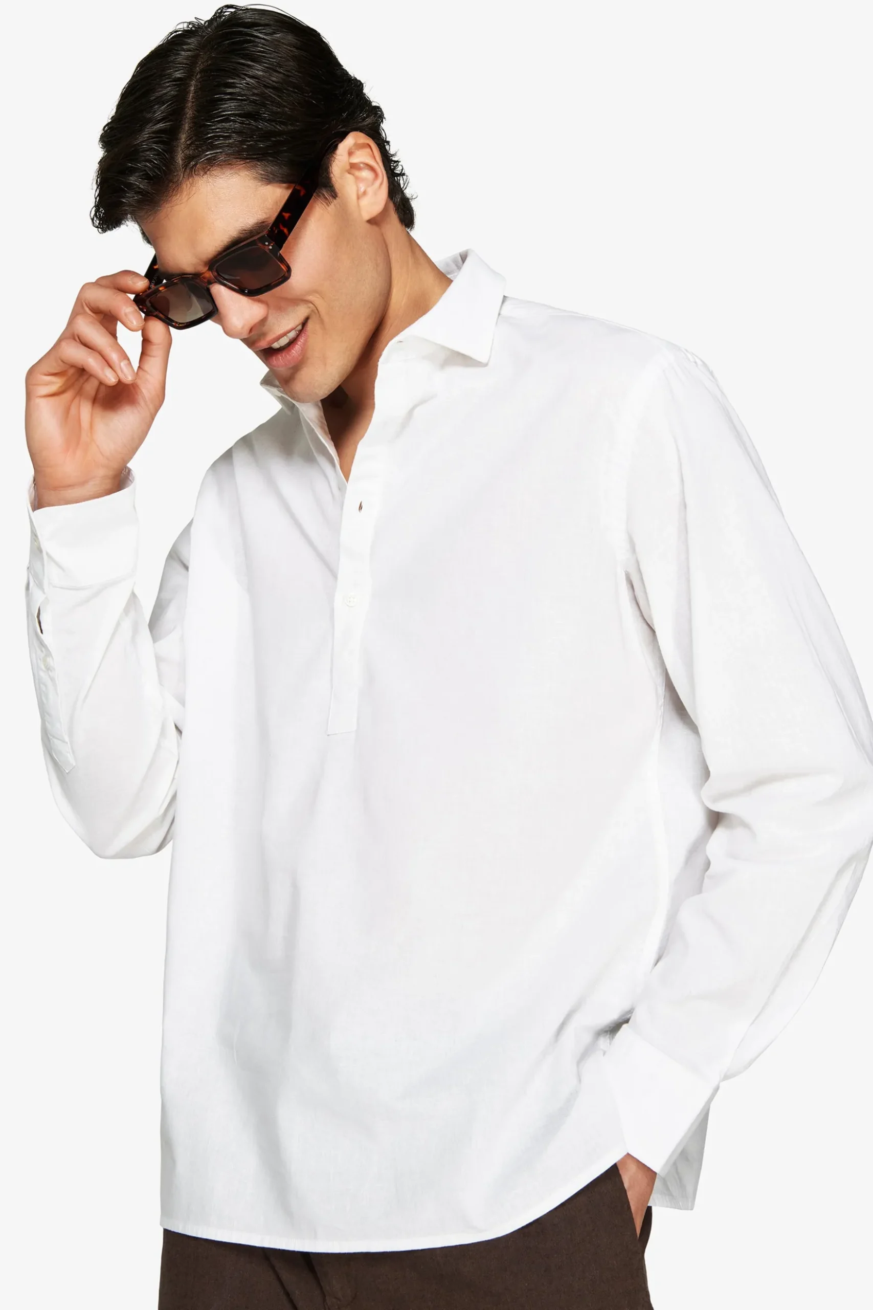 Camicia misto lino chester bianca "Volume"