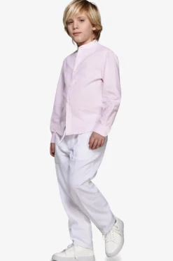 Camicia misto lino coreana a righe rosa Kids