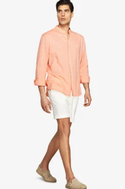 Camicia misto lino coreana arancio