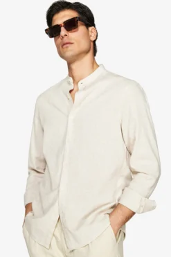 Camicia misto lino coreana beige