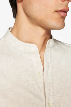 Camicia misto lino coreana beige