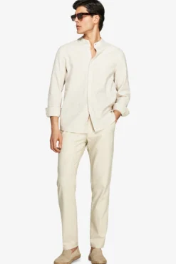 Camicia misto lino coreana beige