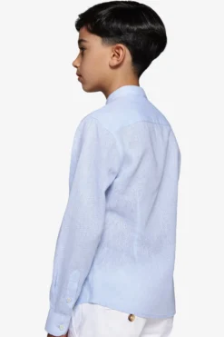 Camicia misto lino coreana celeste Kids