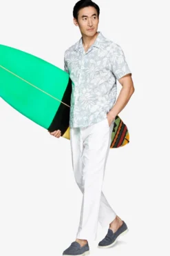 Camicia misto lino hawaiana celeste