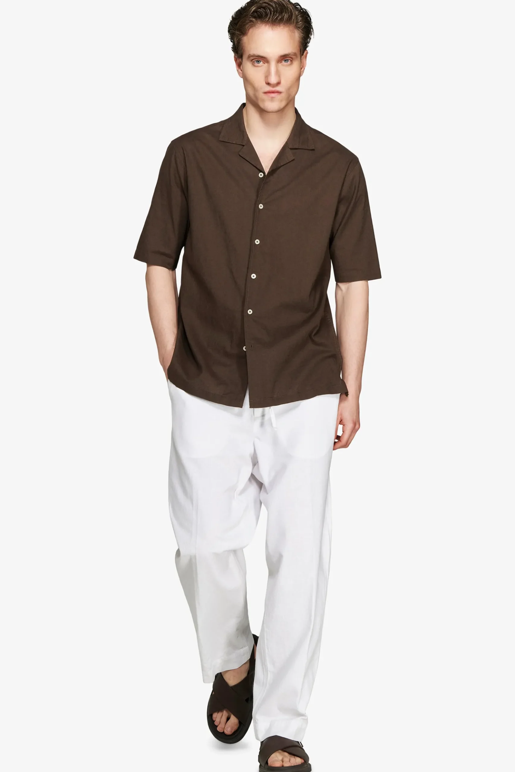 Camicia misto lino hawaiana moro "Volume"