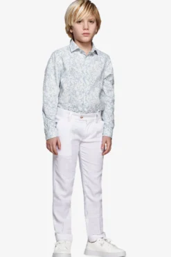 Camicia misto lino stampa fiori celeste Kids