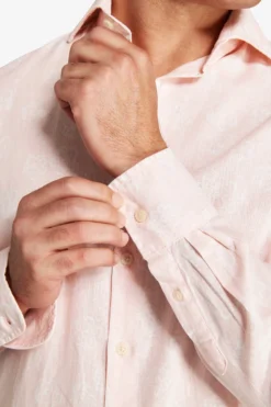 Camicia misto lino stampa fiori rosa