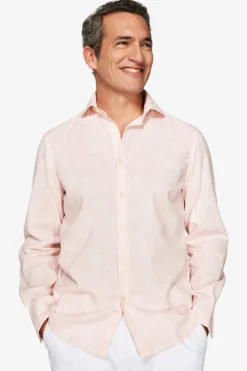 Camicia misto lino stampa fiori rosa