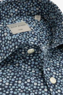 Camicia stampa fiori celeste slim
