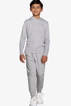 Felpa jersey con cappuccio e ricamo grigio chiaro Kids