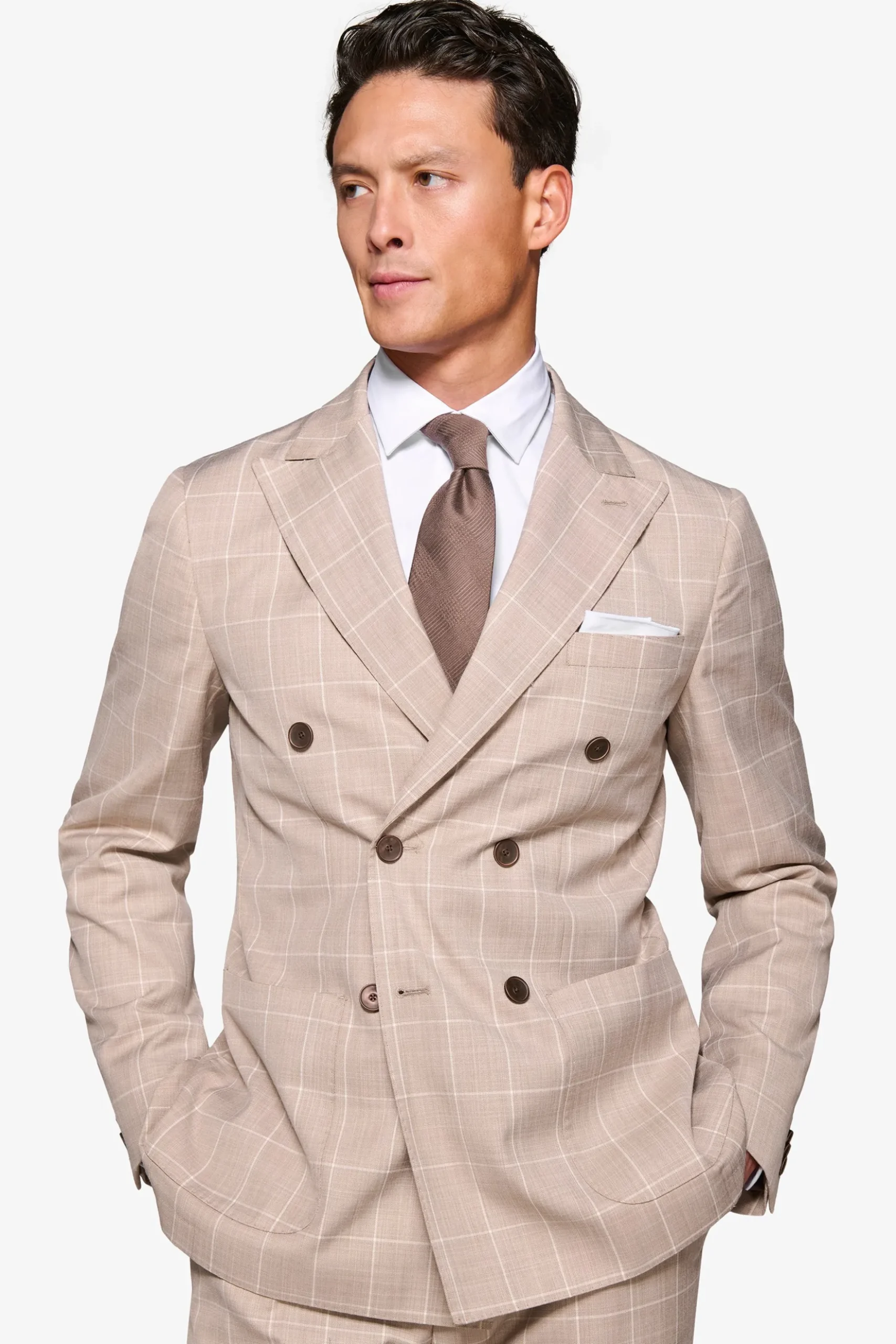 Giacca doppiopetto finestrata beige