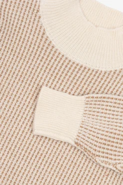 Maglia collo vulcano punto bicolore panna