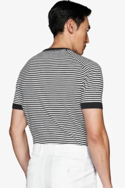 Maglia girocollo a righe blu