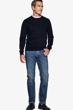 Maglia girocollo basic in cotone blu