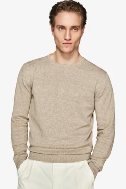 Maglia girocollo basic in cotone tortora