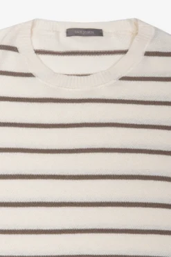 Maglia girocollo righe a contrasto panna