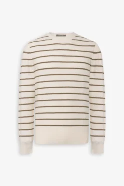 Maglia girocollo righe a contrasto panna
