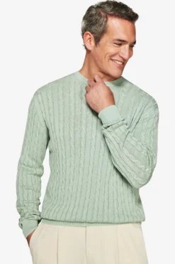 Maglia girocollo treccia costa piatta salvia