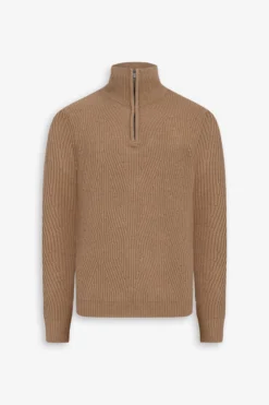 Maglia mezza zip costa inglese cammello