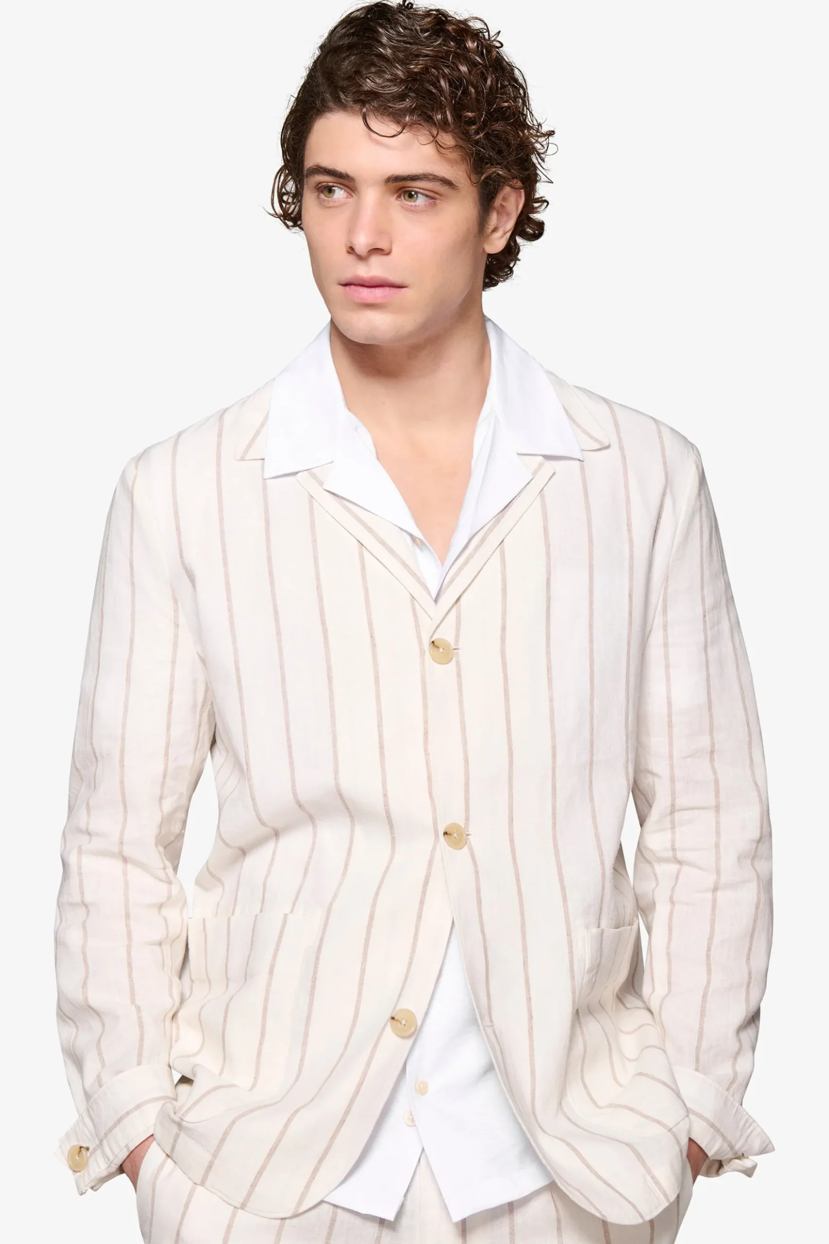 Overshirt gessata panna "Capri"