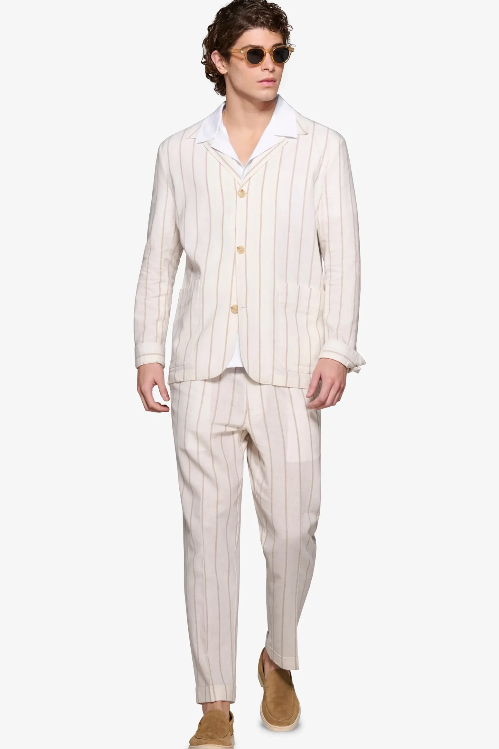 Overshirt gessata panna "Capri"