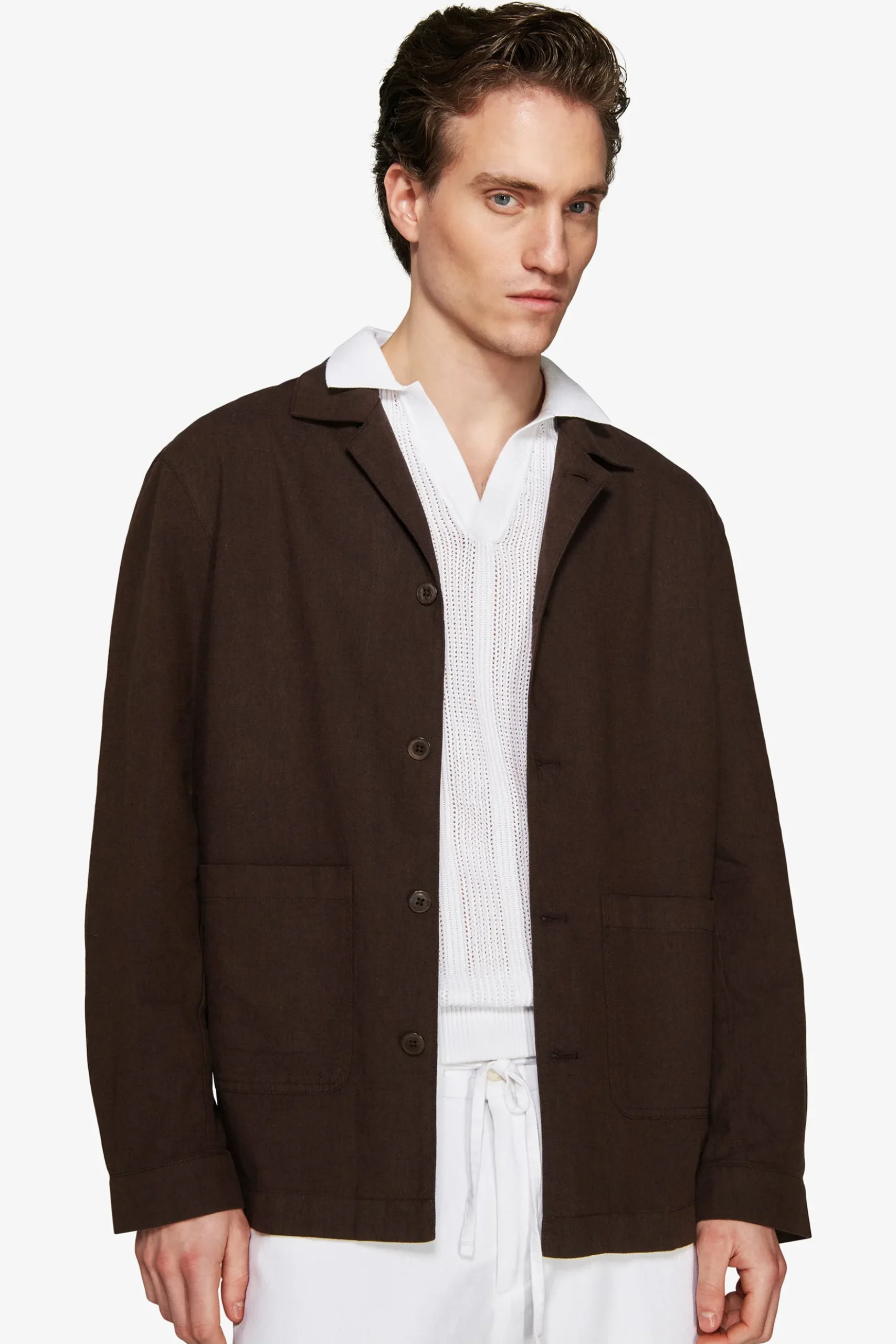 Overshirt misto lino moro "Volume"