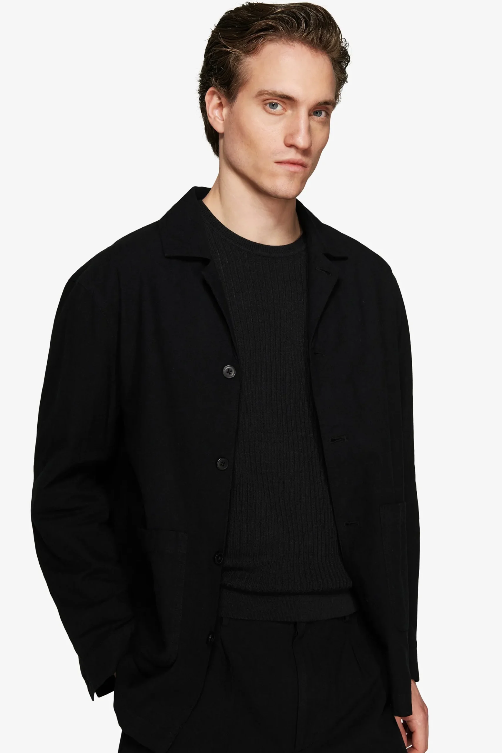 Overshirt misto lino nera "Volume"