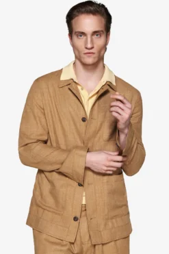 Overshirt misto lino tabacco