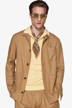 Overshirt misto lino tabacco