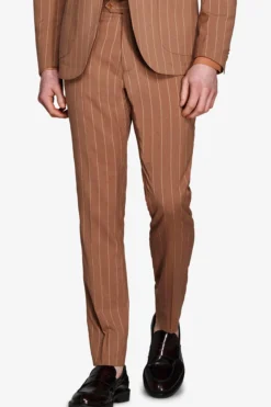 Pantaloni gessati tabacco