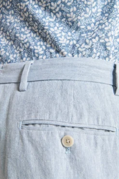 Pantaloni misto lino fiammati celesti