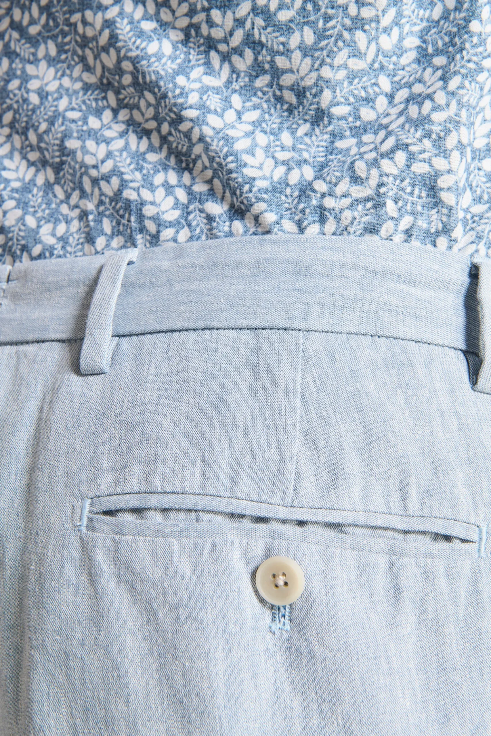 Pantaloni misto lino fiammati celesti