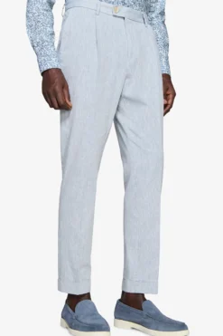 Pantaloni misto lino fiammati celesti