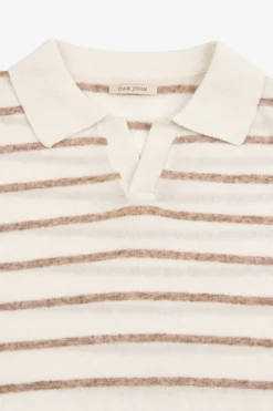 Polo in maglia a righe melange tortora