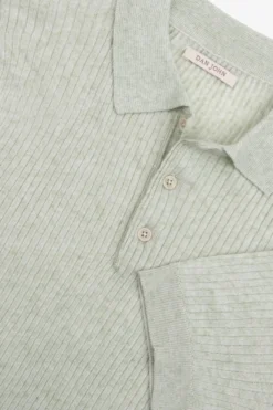 Polo in maglia costa piatta melange salvia