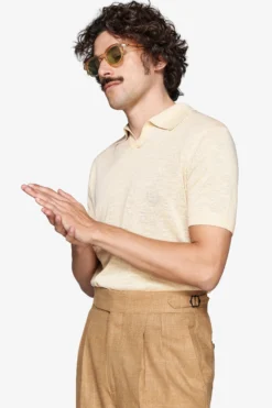 Polo in maglia misto lino gialla