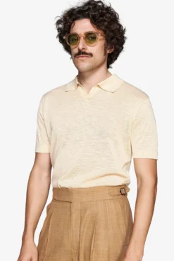 Polo in maglia misto lino gialla