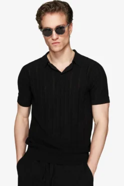 Polo in maglia traforata nera