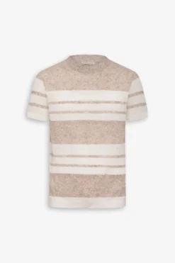 T-shirt in maglia a righe beige