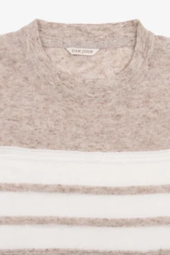 T-shirt in maglia a righe beige