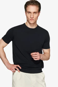 T-shirt in maglia basic in cotone blu
